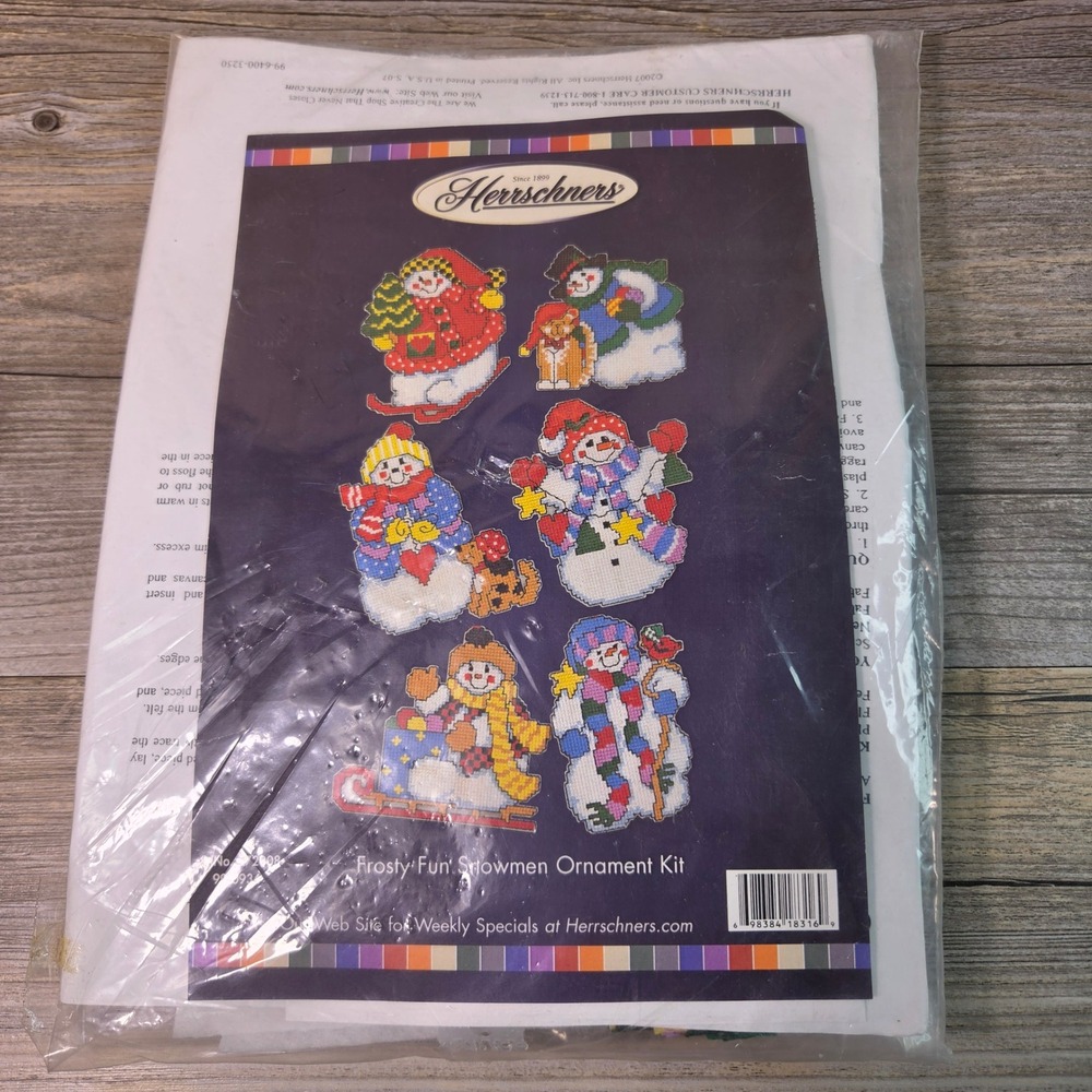 Herrschners Frosty Fun Snowmen Ornament Kit Christmas Cross Stitch New 6pc
